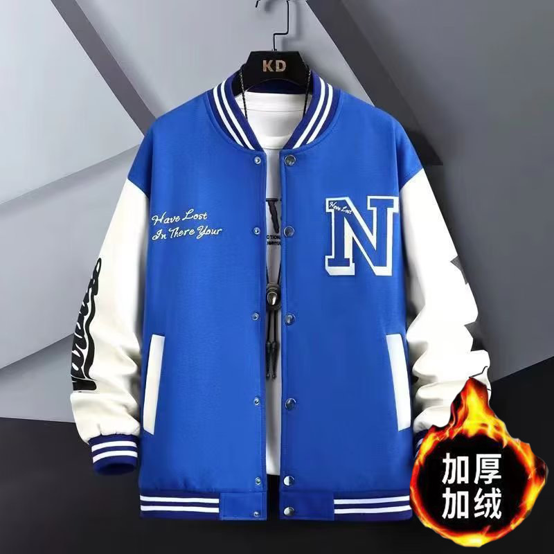 Men's Baseball uniform fleece jacket men's autumn and winter New couple wear loose casual student jacket men's jacket