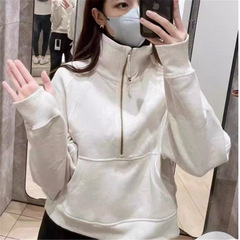 lulu同款原标scuba金标阴影蓝半拉链加绒宽松短款连帽卫衣外套