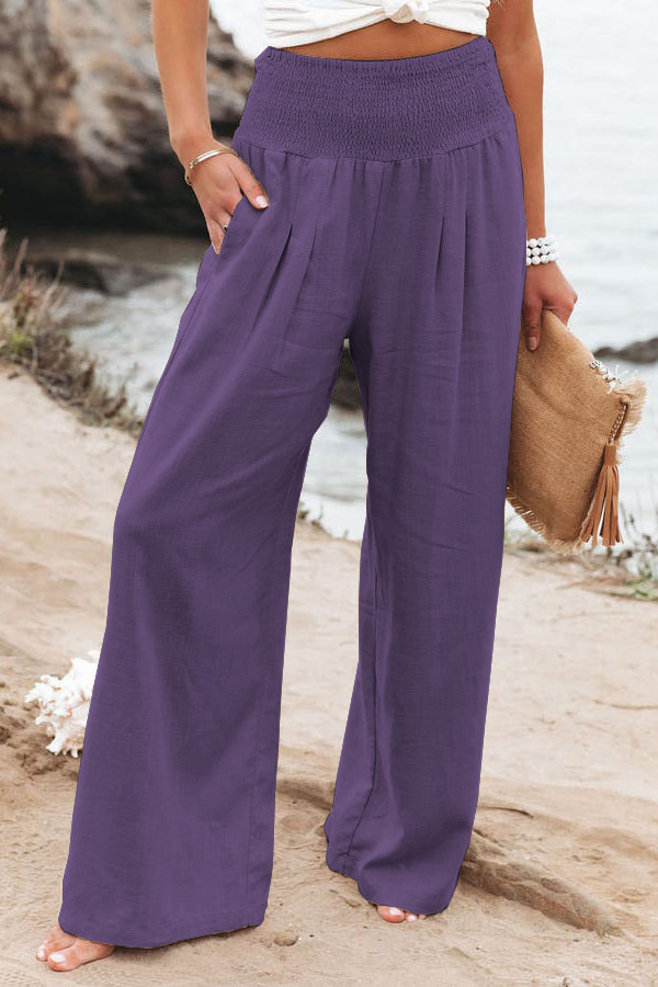 Casual Vacation Solid Color Full Length Pocket Casual Pants Wide Leg Pants display picture 1