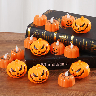 Cross-Border New Halloween Pumpkin Lantern Decorative Candle Holder Led Digital Candle Light Creative Ornaments Night Light Props