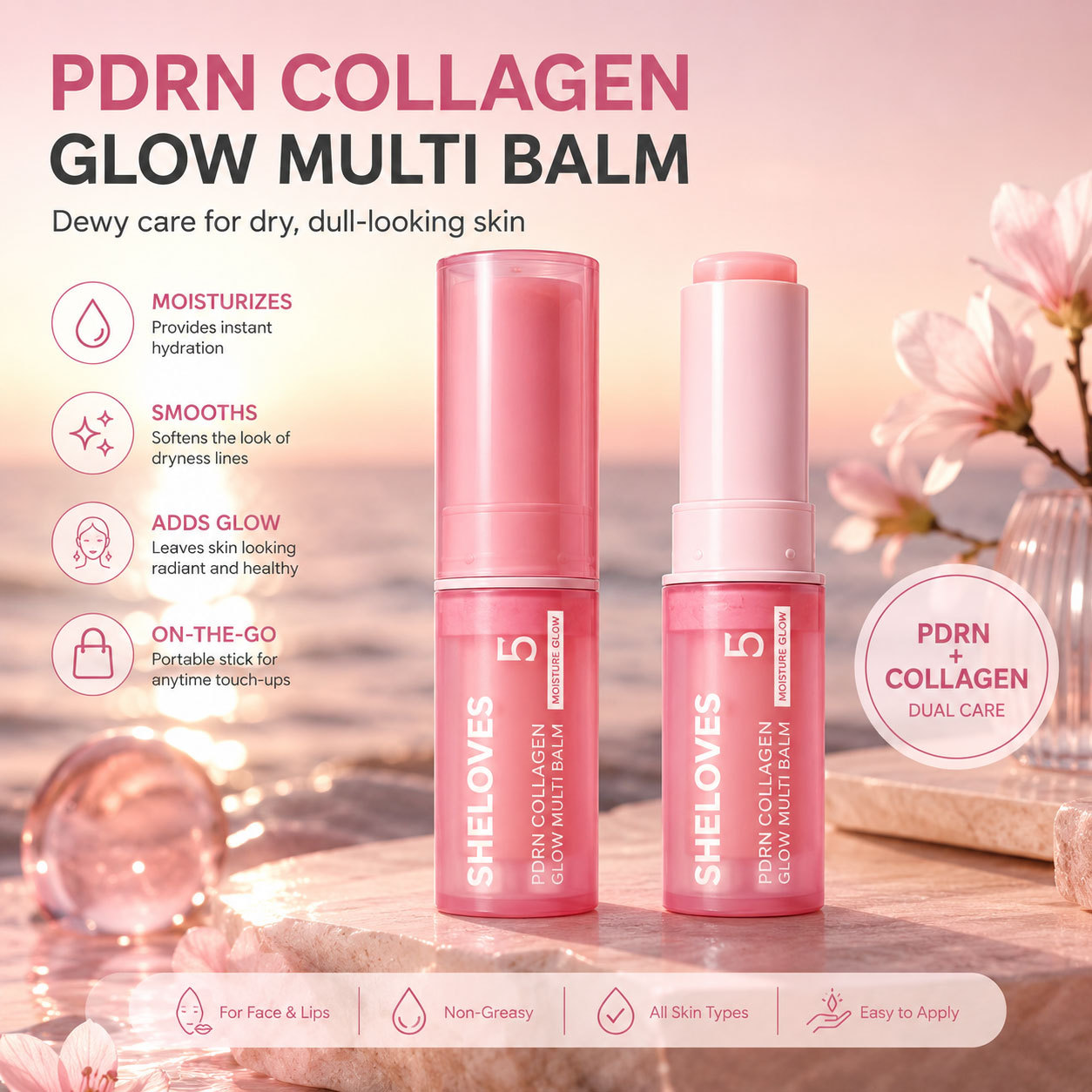 Cross-Border Hot-Selling Pdrn Collagen Multi-Effect Essence Stick for Eyes, Lips, and Face, Multi-Purpose Hydrating, Moisturizing, and Repairing Essence Stick