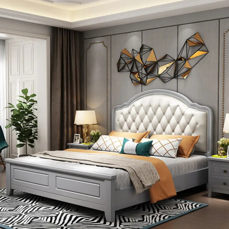 Light luxury solid wood bed simple modern master inert 1.8 m double leather bed high-grade high box storage wedding bed