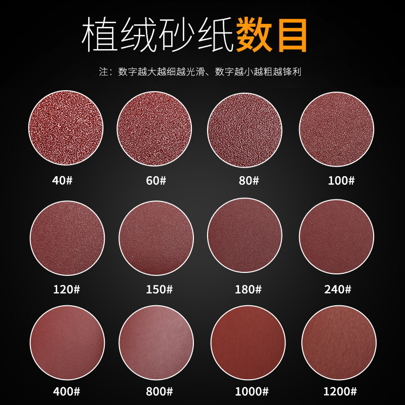 曼沙锐汽车抛光打磨沙纸片4寸自粘式圆盘圆形植绒砂纸角磨机木E18