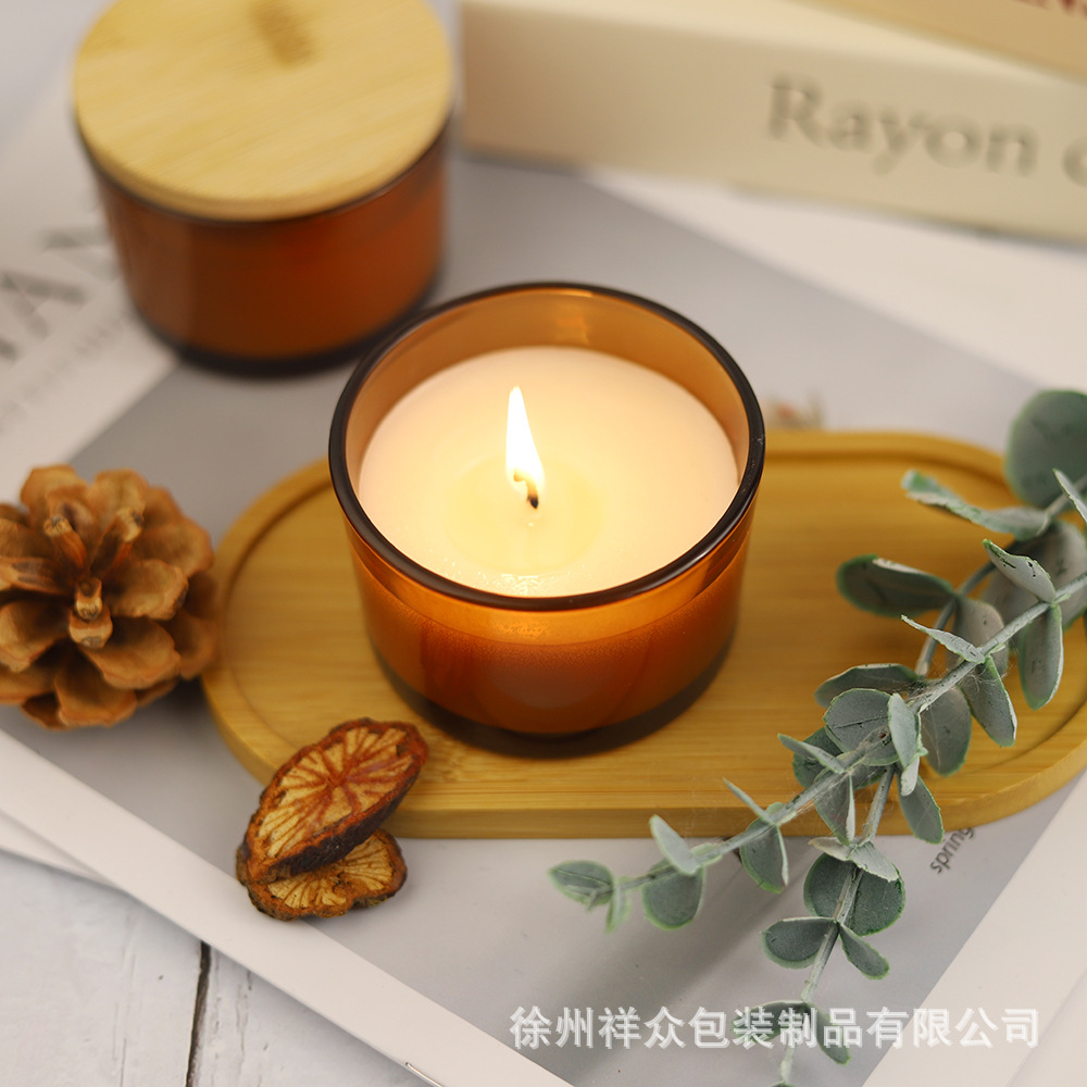 Amazon Spot Copa de velas de aromaterapia Tarro transparente Cubierta de candelero de vidrio redondo esmerilado de color con spray de atmósfera ligera y lujosa
