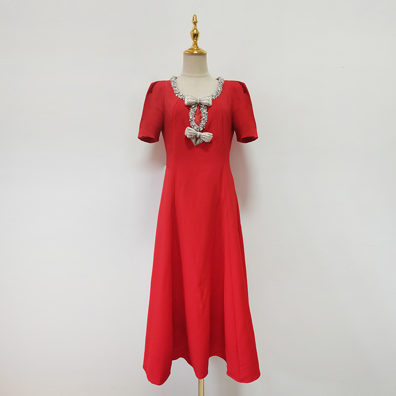 Elegant Retro Diamonds Stitching Bow Decorative Short Sleeved Maxi Dress 16 Elegant Retro Diamonds Stitching Bow Decorative Short Sleeved Maxi Dress