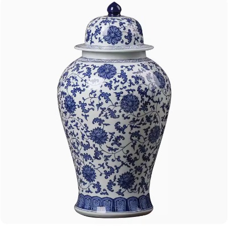 Jingdezhen vasos de cerámica pintados a mano antiguos vasos de porcelana azul china gran tamaño con cubierta de la sala de estar adornos de vasos