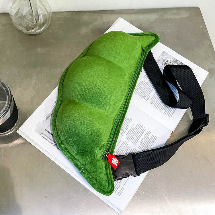 2026 New Model Girls' Bags, Large Capacity, Soft and Cute Plush Shoulder Bags, Student Cute Edamame Bags, Chest Bags, Pea Bags