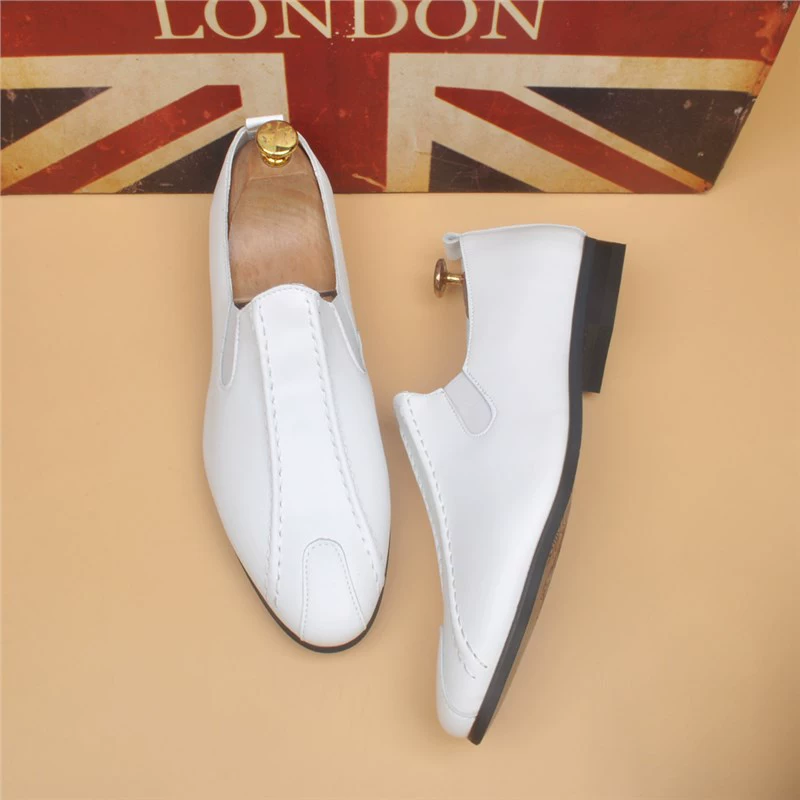 Летняя дышащая мужская белая бобовая обувь с заостренной кожаной обувью Lefu ленивая обувь бизнес повседневная мужская обувь свадебная обувь