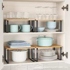 现货竹制白色铁艺置物架厨房调味品杂物收纳整理架两层储物收纳架