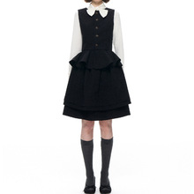 2025秋季新款复古英伦千金感黑色收腰显瘦气质背心蓬蓬裙套装女装