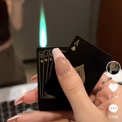 Creative green flame Internet celebrity black playing card lighter windproof inflatable personalized trendy gift for boyfriend