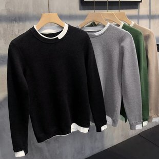 Fake two-piece sweater men's ins fashionable winter loose lazy round neck sweater coat couple wear high-grade sweater