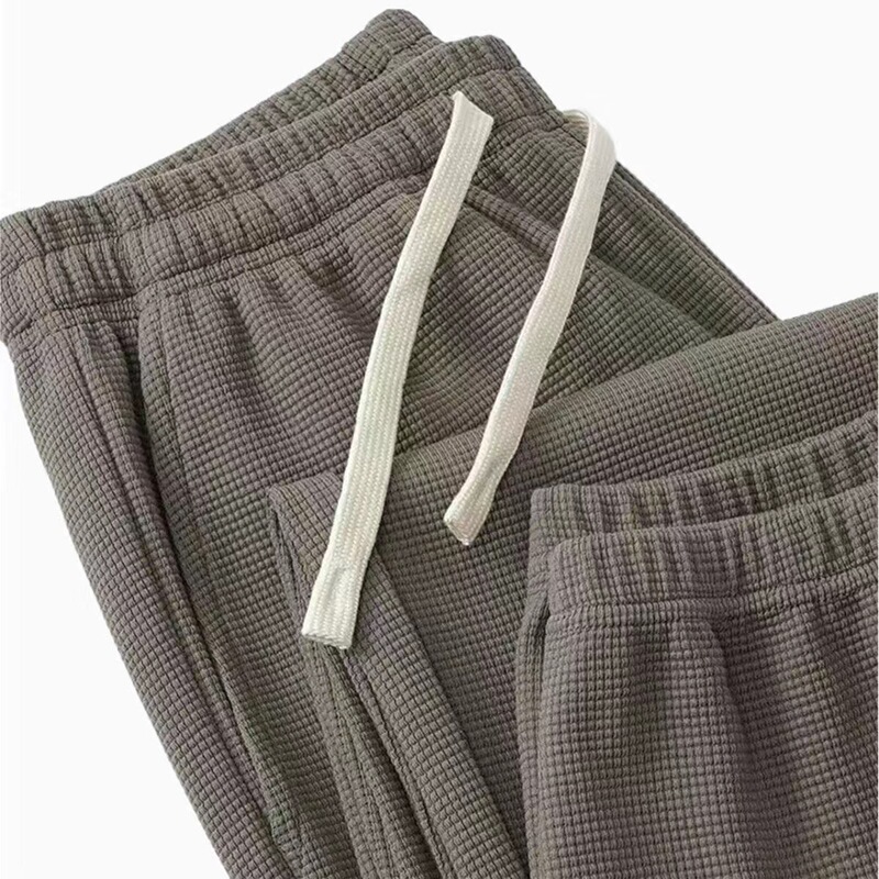 Waffle Sweatpants Men 2025 Summer New Loose Cropped Casual Pants Korean Style Trendy Wide-Leg Jogger Thin Pants
