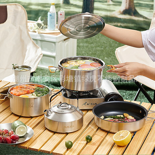 Outdoor set pot set picnic camping outing cooking folding portable cookware 304 stainless steel set pot wholesale price