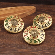 马上发财麻将罗盘转转黄铜制品麻将转转马上发财旋转解压手把件
