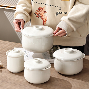 Sturdy Ceramic Water-Separating Stew Pot with Lid, Double-Handle Bird's Nest Soup Bowl, Household Stew Pot, Rice Cooker, Electric Stew Pot Inner Liner