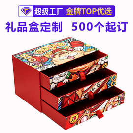 虎年大礼包纪念品礼品高端包装盒红色抽屉式三层新年年货春联礼盒