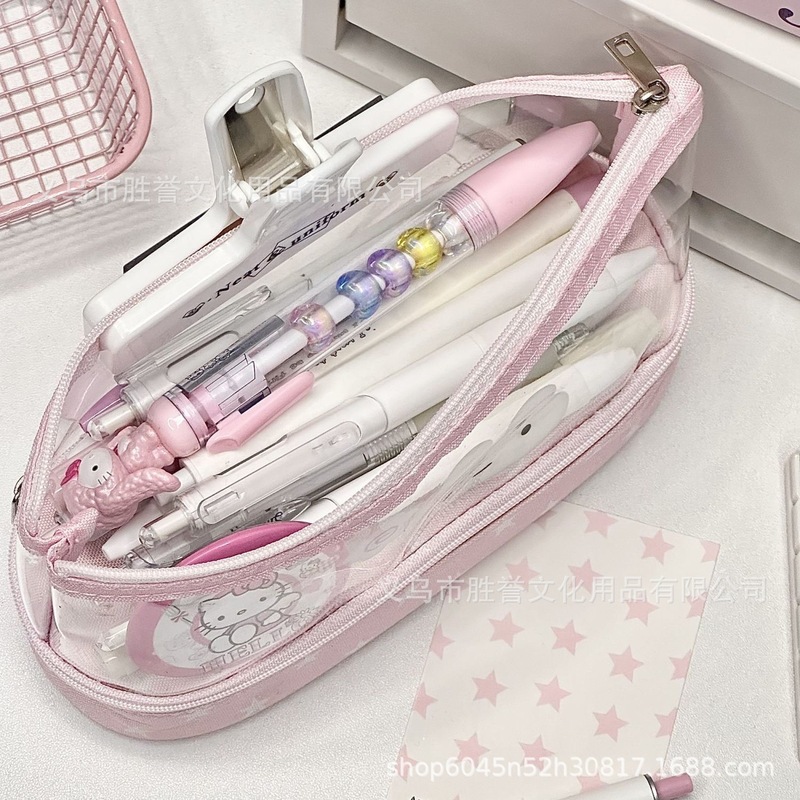 ガーリーハートフィッシュボードバニー透明ペンバッグかわいい高価値化粧品バッグ二層文具収納大容量学生|undefined