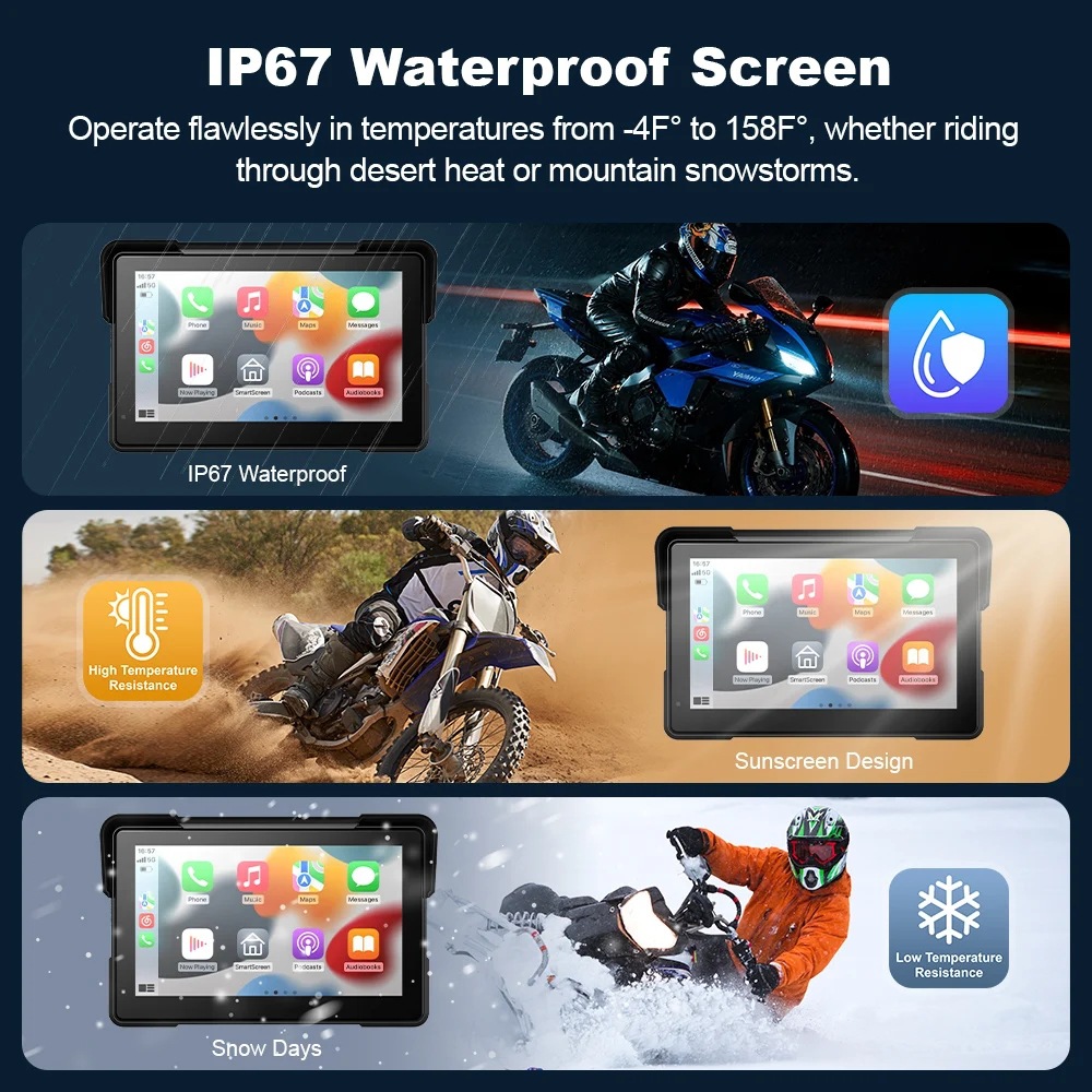 7inch Portable Motorcycle Navigator Wireless CarPlay Android Connectivity 2K HD Motorcycle GPS Navigation