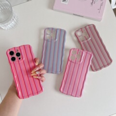 韩系ins彩色条纹适用iPhone16pro max苹果17手机壳14/15波浪壳IMD