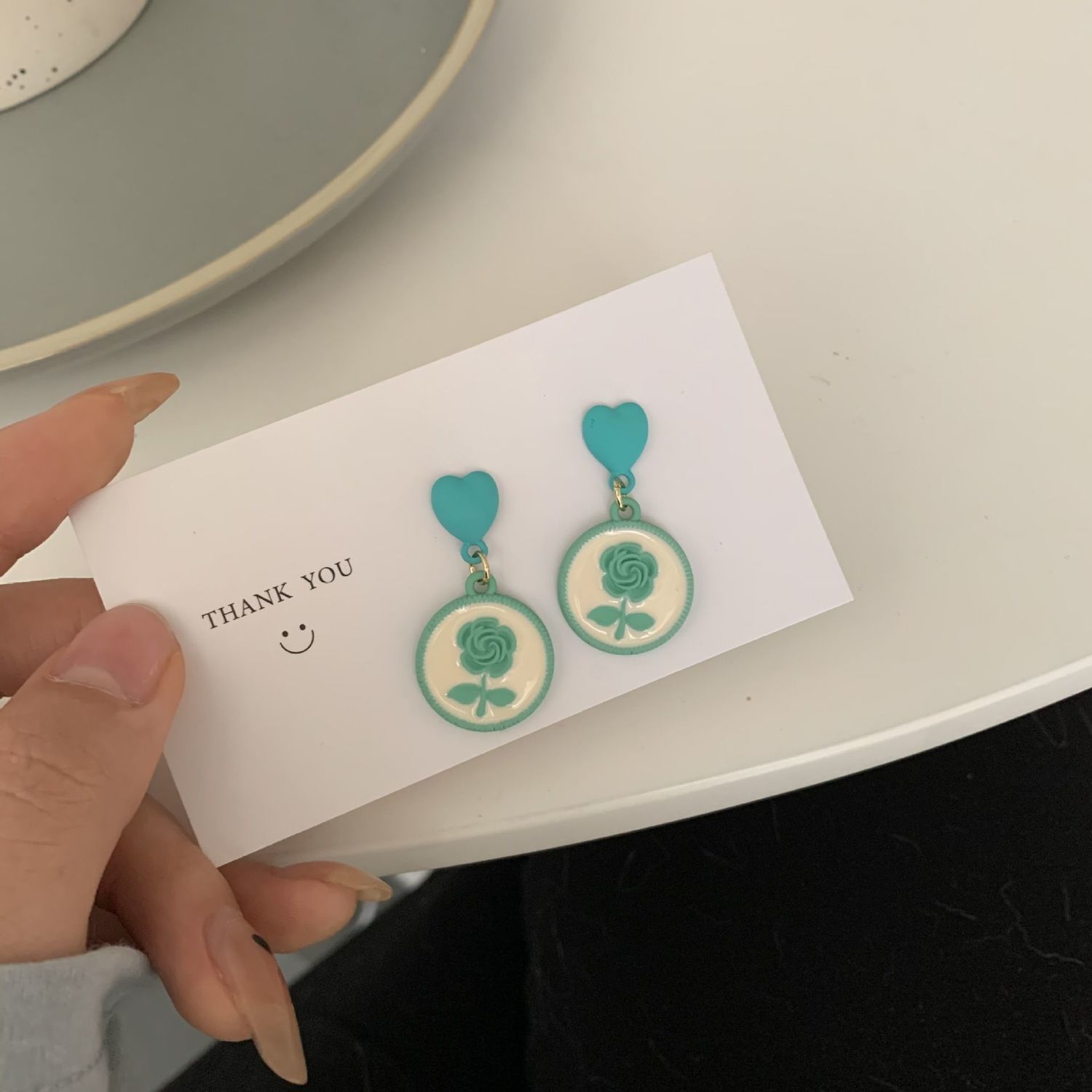 Fresh cute refreshing green elegant earrings