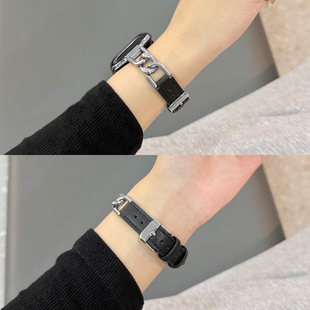 Suitable for iwatchs9 Strap s10 Single Lap Denim Chain Leather Wristband Apple Watch applewatch8