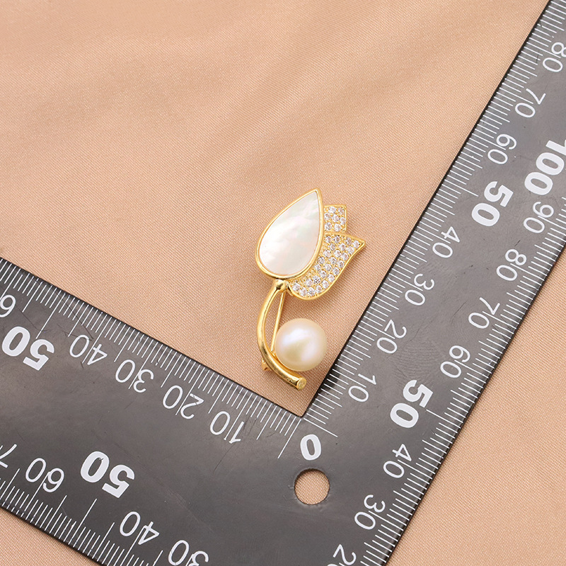 Broche de perlas de agua dulce natural de las mujeres de alto grado nicho creativo hecho a mano ramillete joyería 18K oro real galvanoplastia protección del color