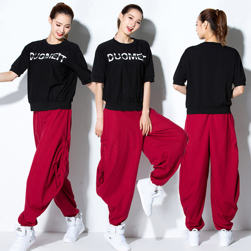 Solid-color, loose-fitting lantern pants for workout sets—street dance & square dance attire—wholesale spring/summer team performance outfits & dancewear