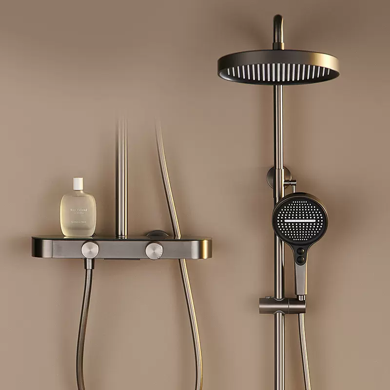 枪灰色淋浴花洒套装卫生间浴室冷热增压奶白色沐浴器莲蓬喷头卫浴