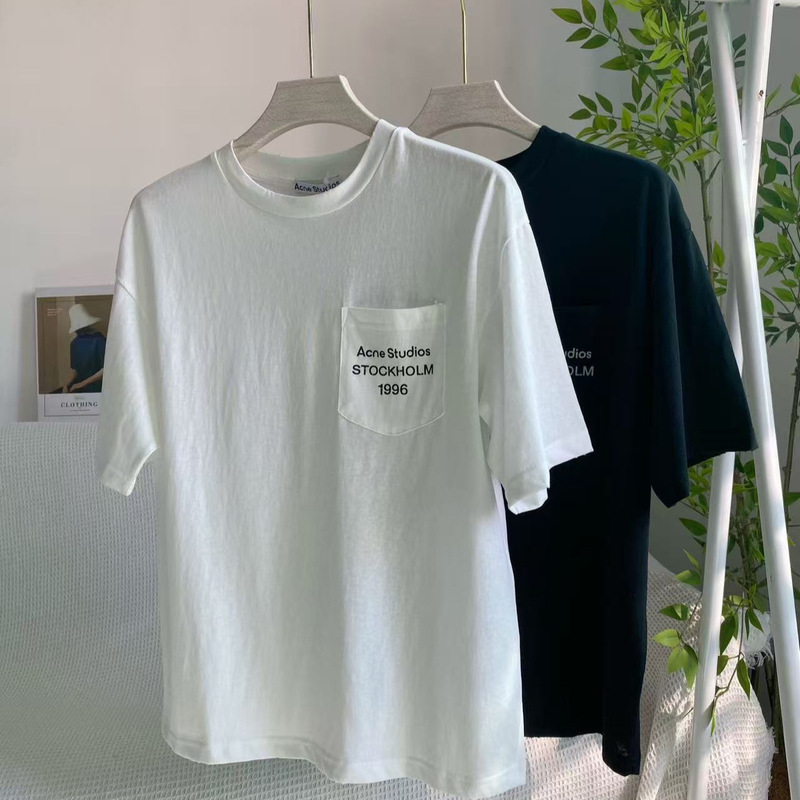 Ac In-Stock High-Quality New Pocket Print Letter Short-Sleeve Loose T-Shirt with Distressed Fashion Design, Versatile for Both Men and Women