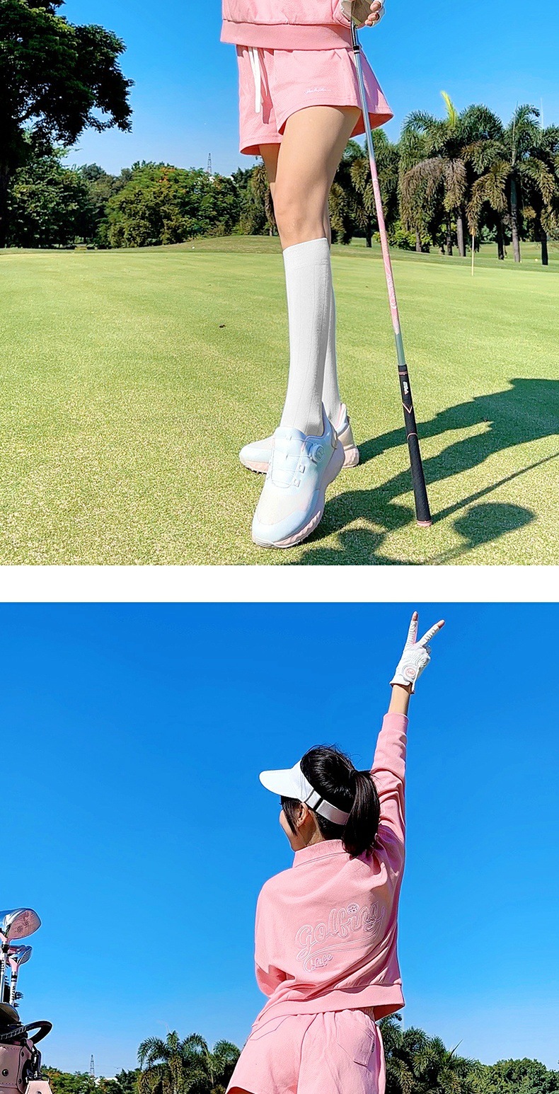 Bộ thể thao golf nữ áo polo dài tay phối quần short thêu hoa — KUZ199 [vải cotton không khí thoải mái/lỏng lẻo] quần short màu xanh nước ngoài, YF748 [Chất liệu vải cotton không khí thoải mái/co giãn] Áo màu xanh nước ngoài, KUZ199 [vải cotton không khí thoải mái/lỏng lẻo] quần short màu hồng nhạt, YF748 [Vải cotton không khí thoải mái/co giãn] màu hồng nhạt chi tiết 6