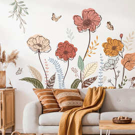 亚马逊波西米亚花朵蝴蝶墙纸卧室自粘温馨贴画墙壁上装饰画可移除