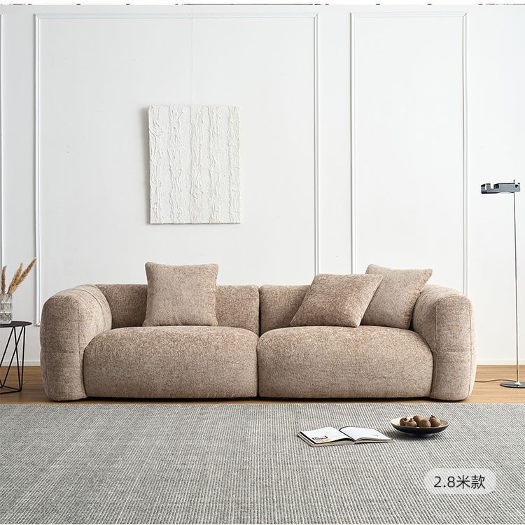 Cream Style Large White Sofa Living Room Three-Seater Small Apartment Modern Simple Straight Row French Retro Fabric Sofa Wood