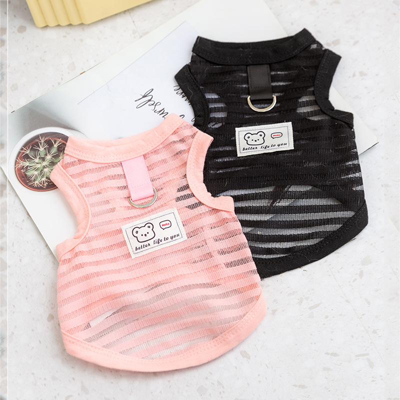Chaleco de tracción de rayas huecas de verano perros pequeños gatos respirantes no sofocantes camisas de dos patas mascotas ropa de perro