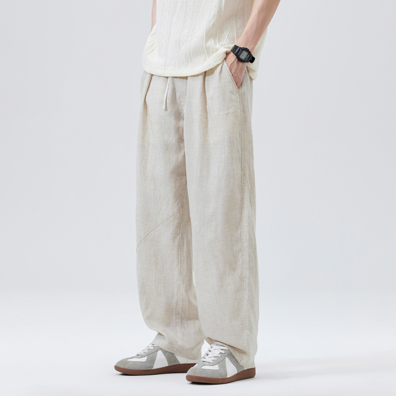 Ice Silk Lyocell Cotton and Linen Men's Straight Casual Pants Summer Thin Pants Loose Wide Leg Tencel Linen Pants Ice Silk Lyocell Cotton and Linen Men's Straight Casual Pants Summer Thin Pants Loose Wide Leg Tencel Linen Pants
