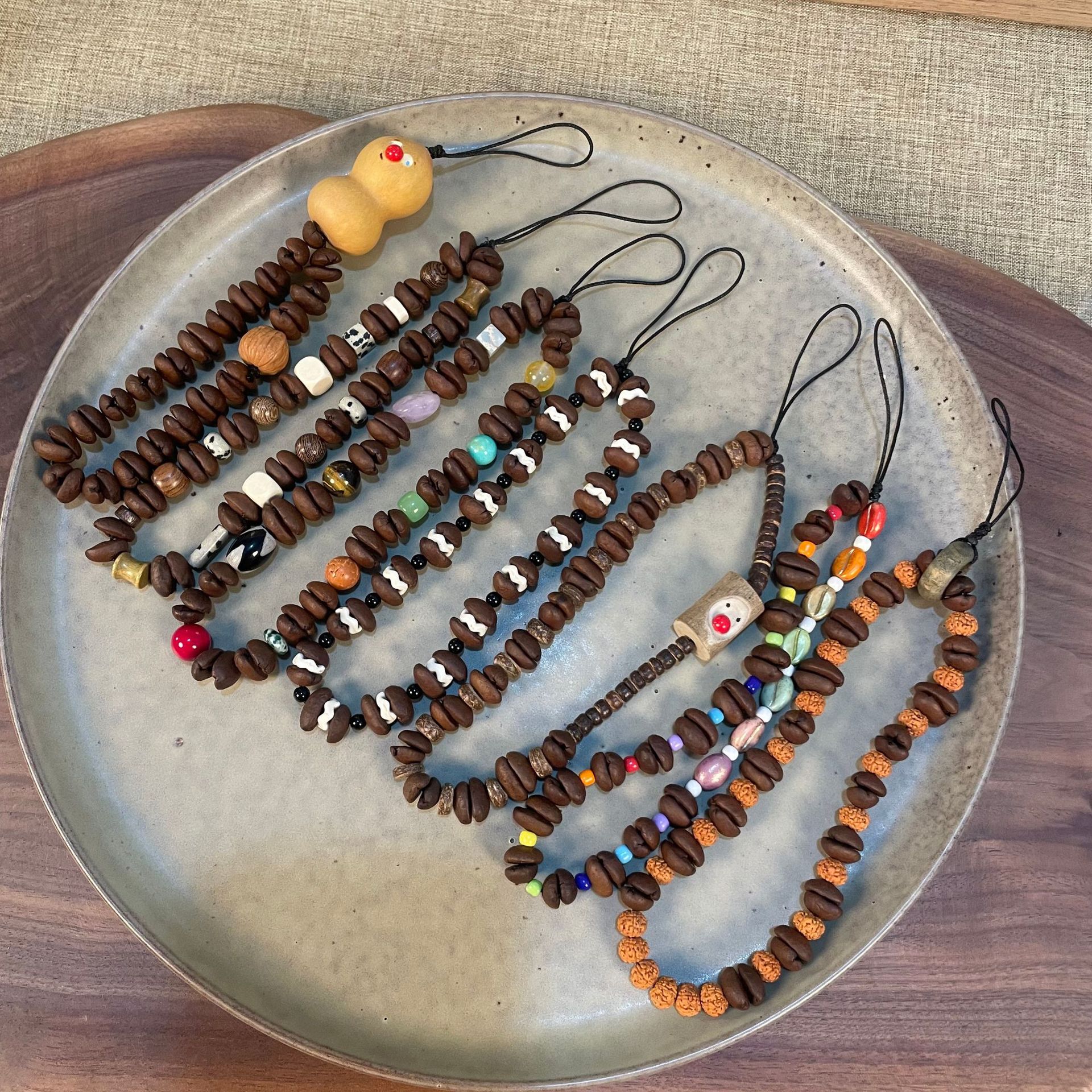 Natural real coffee bean mobile phone chain creative coffee bean bracelet gourd diy girlfriends gift scenic spot best selling supply