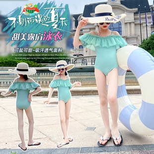 Girls Summer One-Piece Swimsuit 2025 New Medium and Large Kidsren's Style Swimsuit Summer Girl Long-Sleeved Kidsren's Swimsuit