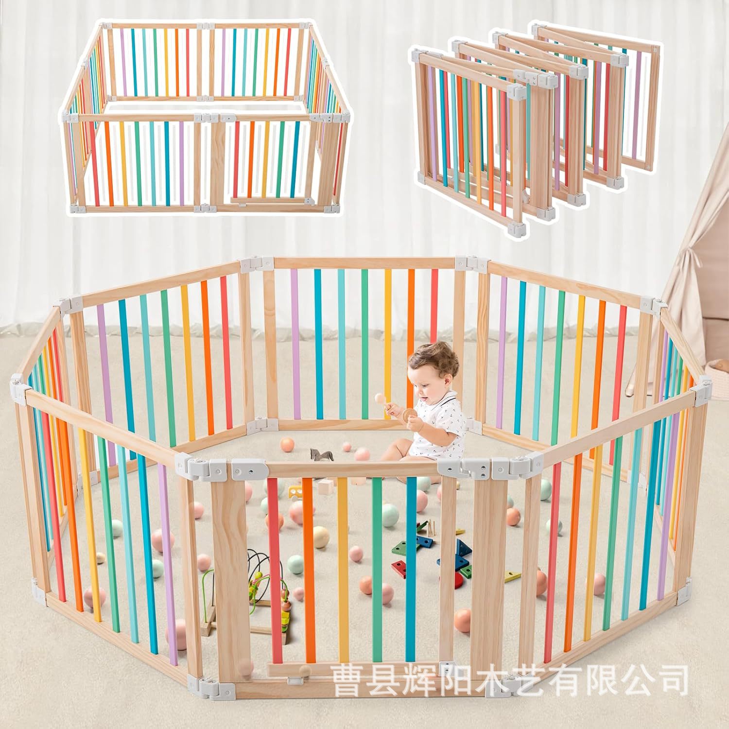 Household Solid Wood Baby Fence Children's Crawling Fence Indoor Baby Toddler Game Guardrail Wooden Baby Fence