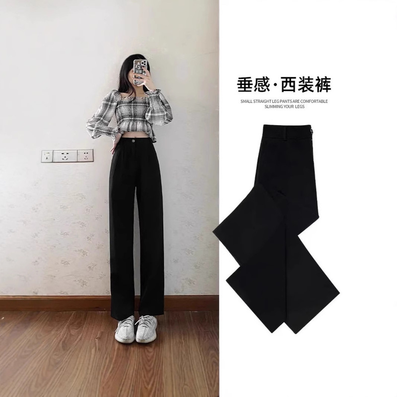 Fashion Wide Leg Pants Women's Pants Summer Thin Dape Straight Pants Small Summer Pants Black suit pants