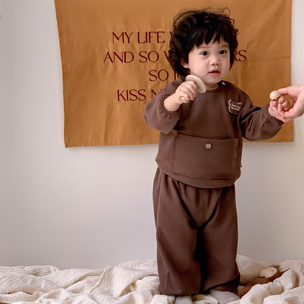 Ropa para niños coreanos, estilo de primavera y otoño, ropa de salida, suéter y pantalones de dos piezas, traje de bebé de cien días de luna llena