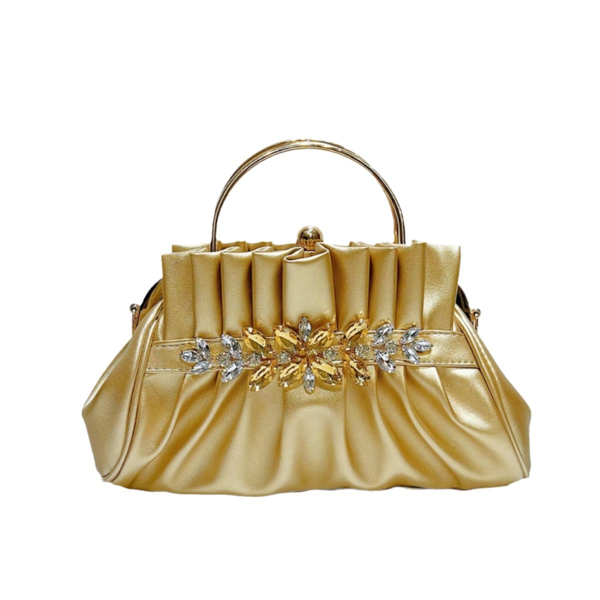 Retro Diamond-studded Pleated Women's Clutch Shoulder Bag_voghion.com