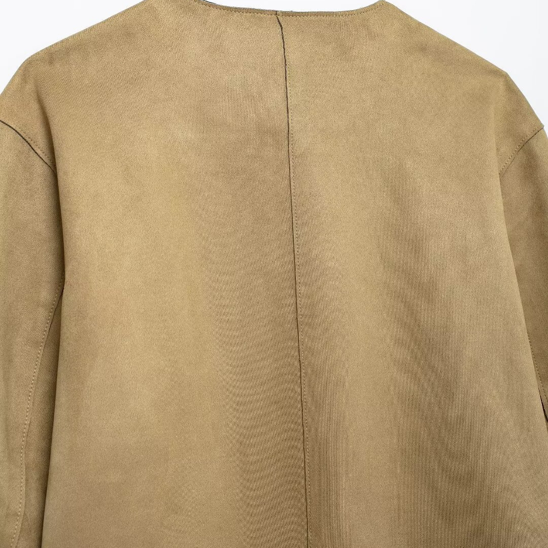 Dámske oblečenie jeseň a zima 2024 nová módna semišová bunda s textúrou_voghion.com