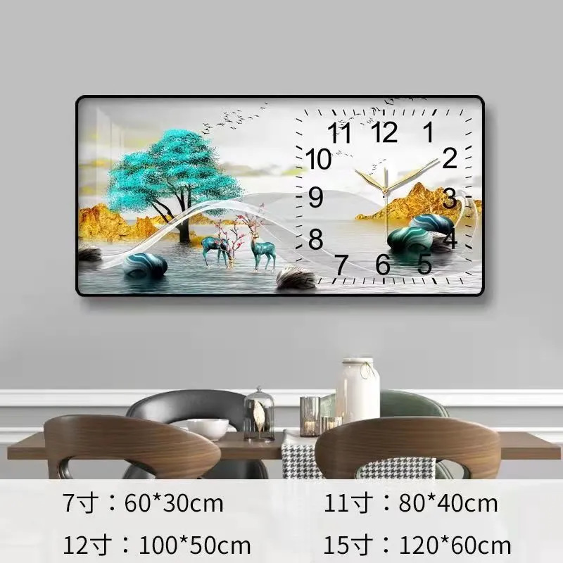 2023 nuevo restaurante pintura decorativa reloj luz comedor de lujo Fondo colgante de pared pintura cálida sala de estar reloj mural de Cristal