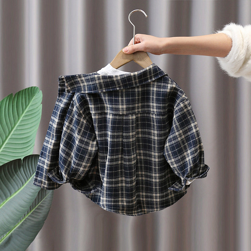 7632 Camisa roja para niños Primavera y otoño 2025 Nuevos niños Camisa coreana de manga larga Primavera Camisa a cuadros Primavera