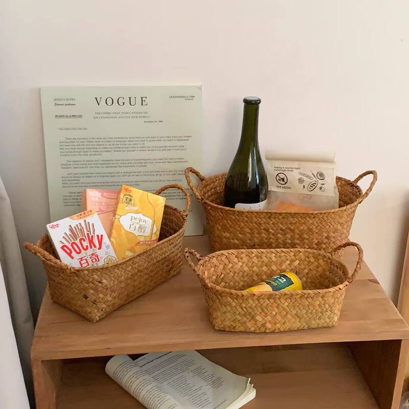 Retro Woven Storage Basket Home Living Room Desktop Sundries Cosmetics Storage Basket Multi-Functional Storage Basket