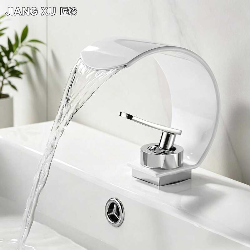 Waterfall C-shaped faucet for washbasin, hot and cold, creative and personalized, for bathroom, washroom, and makeup room, suitable for home use Waterfall C-shaped faucet for washbasin, hot and cold, creative and personalized, for bathroom, washroom, and makeup room, suitable for home use