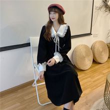 早秋新款连衣裙洋气小个子日系甜美娃娃领长袖女收腰显瘦气质长裙