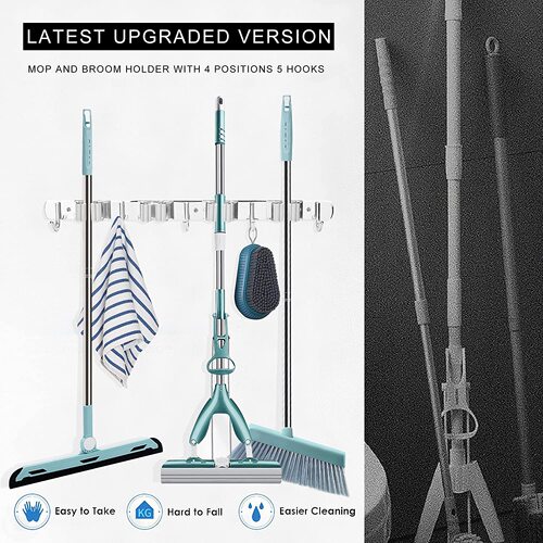 Stainless steel broom holder without drilling, bathroom broom rack, wall-mounted broom hook, 304 thick broom hook