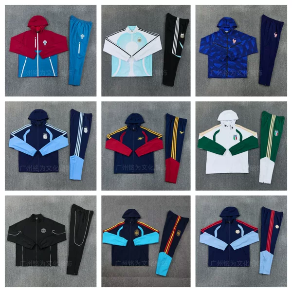 Windproof fabric soccer tracksuit, suitable for autumn and winter training and matches, available for drop shipping, exclusively for cross-border e-commerce