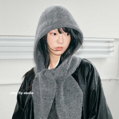 2025冬季帽子女款保暖护耳包头帽百搭帽披针织帽围脖高级感一体帽